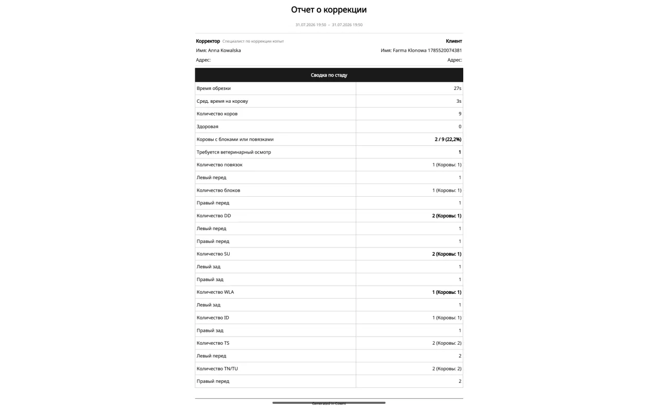 Un rapport PDF de parage généré par Cownt — page une, le récapitulatif de la visite — RU