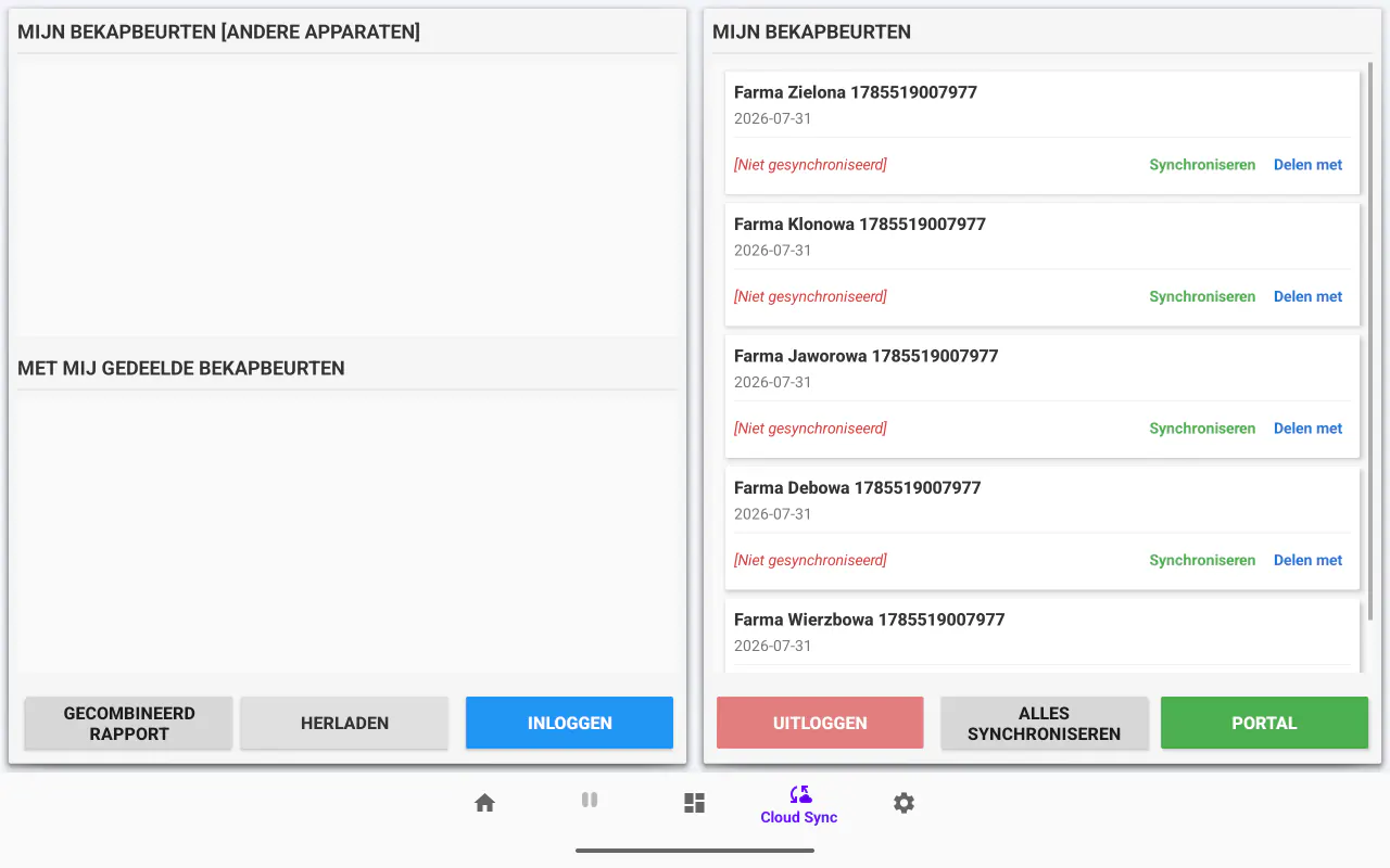 Cloud Sync in Cownt — bekappingen synchroniseren tussen apparaten en de gegevens delen met de veehouder — Cloud Sync
